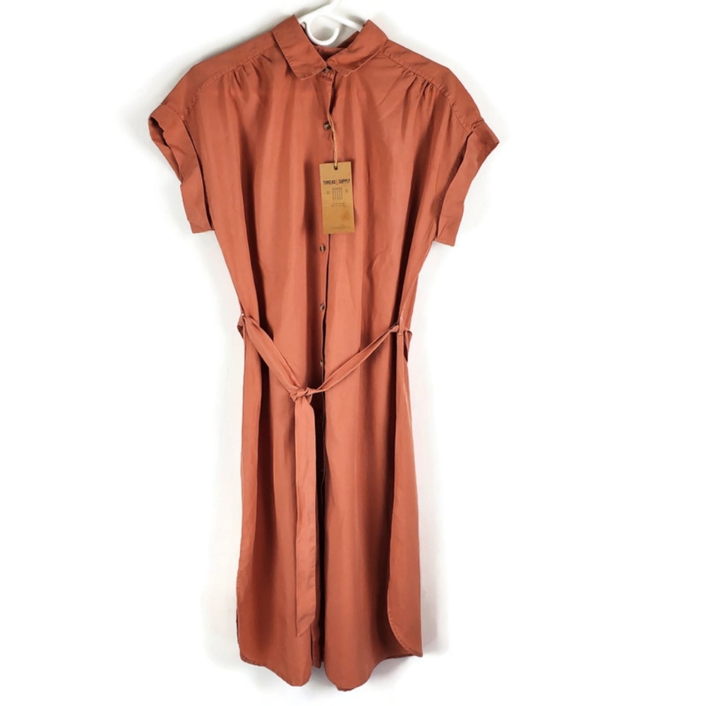 Thread & Supply Dress Womans Lyocell Shift Short Sleeve Button  Size S